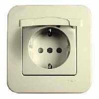 Розетка 1-я С Заземление с защитными шторками и крышкой Крем Rollina