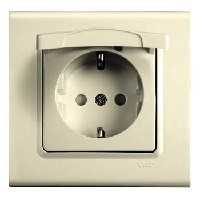 Розетка 1-я С Заземлением с защитными шторками и крышкой Крем Linnera