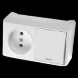 Горизонтальный Блок Выключатель с подсветкой + Розетка Белый Vera