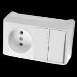 Горизонтальный Блок Выключатель 2-й + Розетка Белый Vera