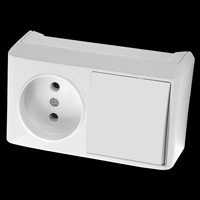 Горизонтальный Блок Выключатель + Розетка Белый Vera